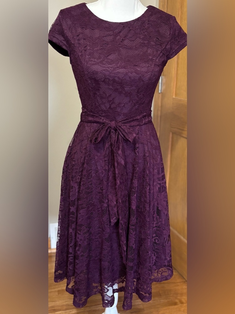 Lace Tie-Waist Dress in Deep Plum